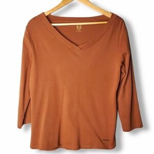 Anne Klein Sport V-Neck Top Burnt Orange Size Medium